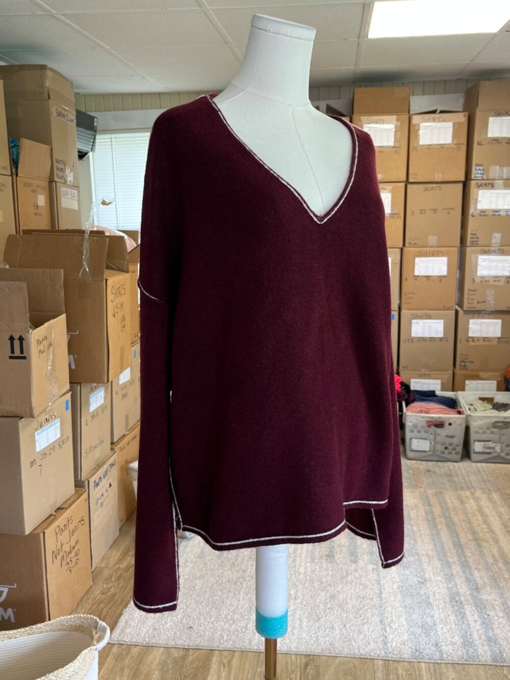Vince Camuto V-Neck Sweater Pants Lounge Set XL Burgundy - Picture 7 of 16